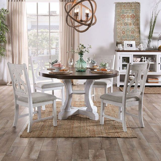 Furniture of America® Auletta Distressed White Round Dining Table with Gray Top