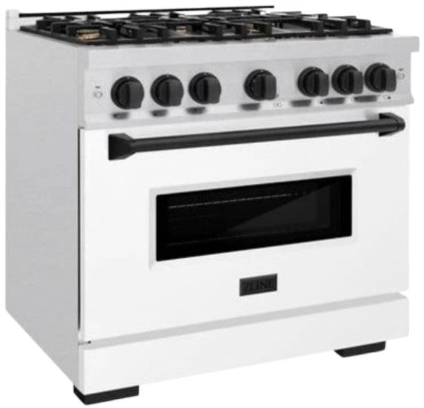 ZLINE Classic Autograph Edition 36" Satin Stainless Steel Pro Style Gas Range with White Matte Door and Matte Black Accents-2