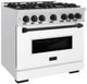 ZLINE Classic Autograph Edition 36" Satin Stainless Steel Pro Style Gas Range with White Matte Door and Matte Black Accents-2
