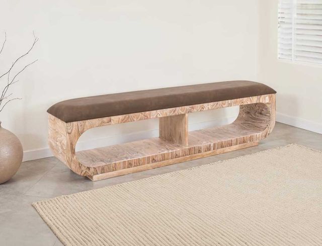 International Furniture Direct Balam Gray/Stained White Upholstered Bench-1