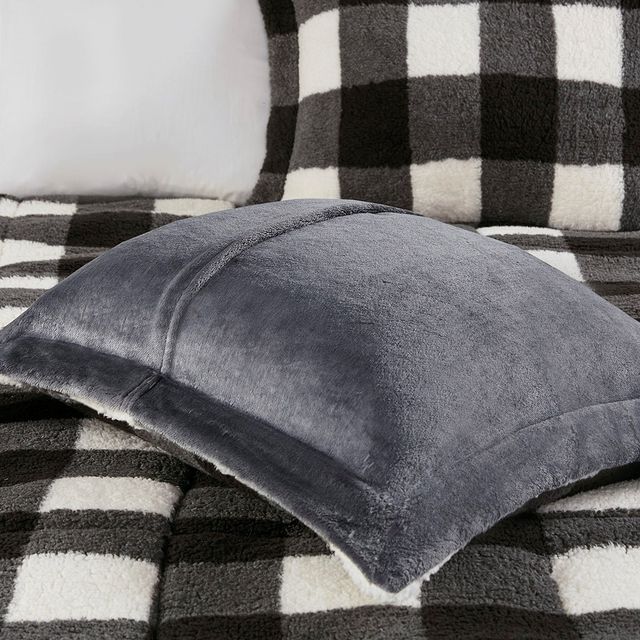 Olliix by True North by Sleep Philosophy Brooks Ivory and Black King Sherpa Down Alternative Comforter Set-4