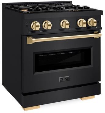 ZLINE Classic Autograph Edition 30" Black Stainless Steel Pro Style Gas Range with Polished Gold Accents-2