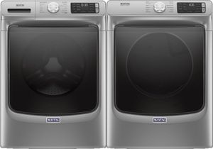 Front view of the Maytag® Metallic Slate Front Load Laundry Pair