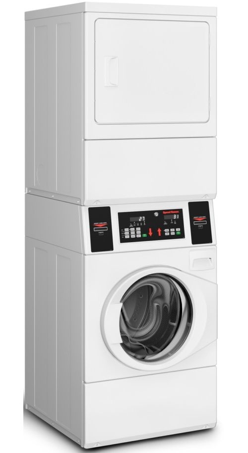 Speed Queen® Commercial 3.4 Cu. Ft. Washer, 7.0 Cu. Ft. Dryer White Stack Laundry-1