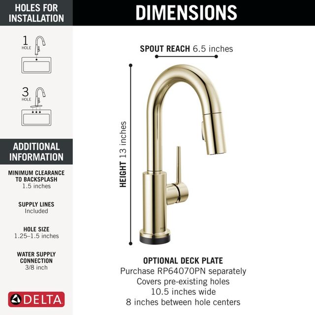 Delta Trinsic® Polished Nickel Touch2O® Bar/Preparation Faucet with Touchless Technology-2