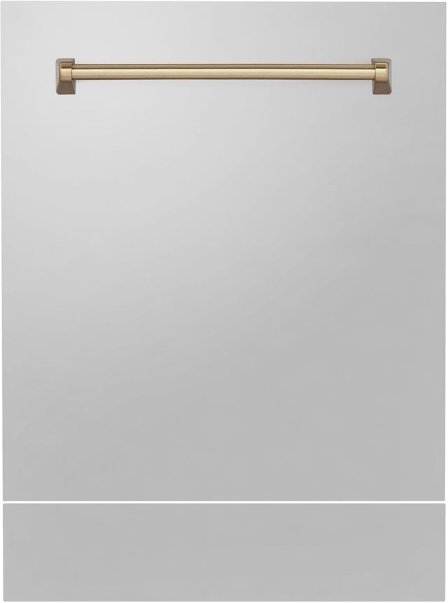 Zline Autograph Edition 24" Fingerprint Resistant Satin Stainless Steel with Champagne Bronze Handle Dishwasher Panel-0