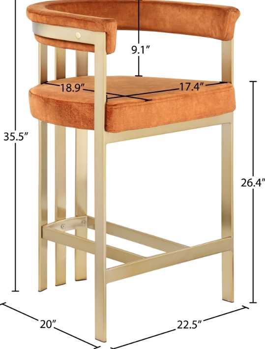 Meridian Furniture Marcello Cognac/Brushed Brass Counter Stool-2