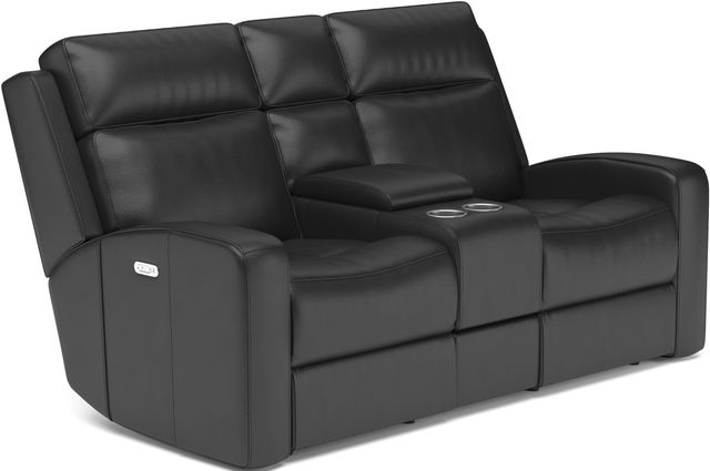 Flexsteel® Cody Dark Brown Power Reclining Loveseat with Console and Power Headrests-0