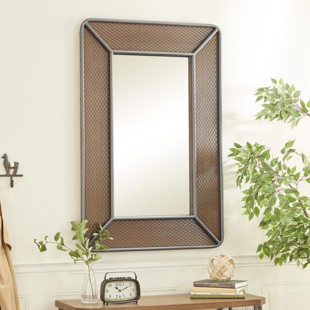 Deco Marche Brown 31” Wall Mirror with Netting Frame-4