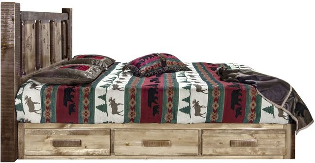 Montana Woodworks® Homestead Stain & Clear Lacquer Twin Platform Storage Bed with Laser Engraved Wolf Design-2