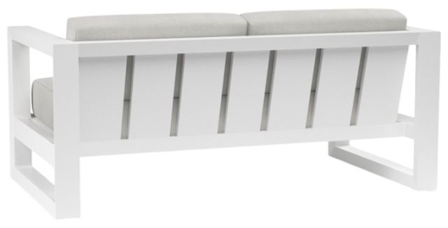 Sunset West Newport Satin White Aluminum Outdoor Loveseat with Cast Silver Cushion-2