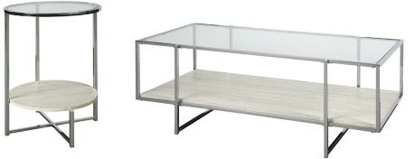 Signature Design by Ashley® Bodalli 2-Piece Ivory/Chrome Living Room Tables Set-0