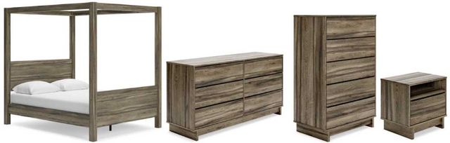 Signature Design by Ashley® Shallifer 4-Piece Brown Queen Canopy Bed Set-0