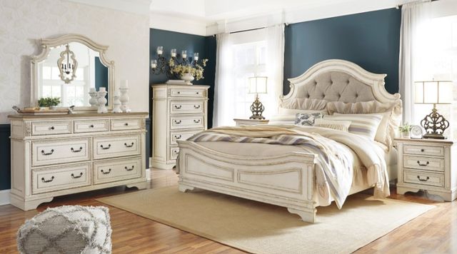Signature Design by Ashley® Realyn 6-Piece Chipped White Queen Upholstered Panel Bed Set-6