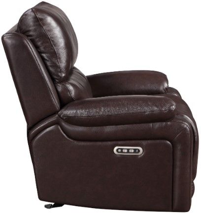 New Classic® Home Furnishings Cicero Brown Leather Glider Recliner with Power Headrest and Footrest-2