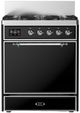 Ilve® Majestic III 30" Glossy Black Pro Style Dual Fuel Natural Gas Range with 5 Black Brass Burners and Chrome Trim-0