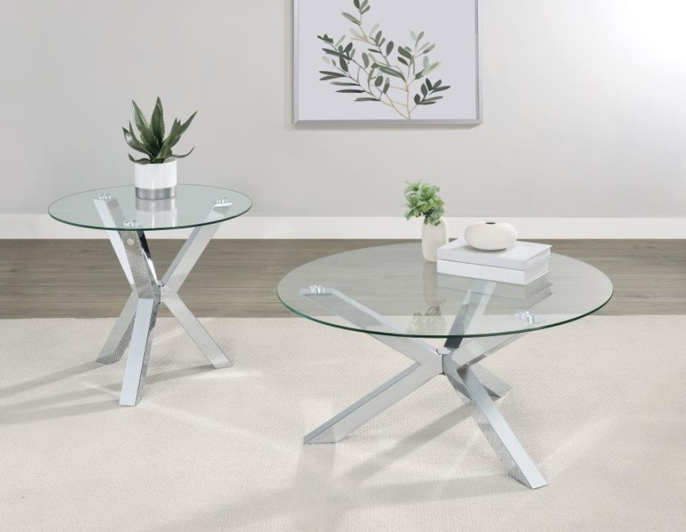 Coaster® Kenzie Tempered Glass Top Coffee Table with Chrome Base