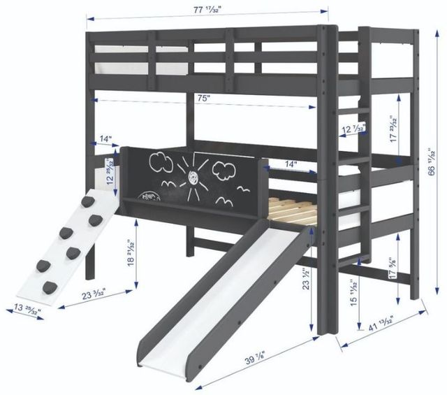 Donco Kids Art & Play Dark Gray/White Youth Twin/Twin Activity Bunkbed-2