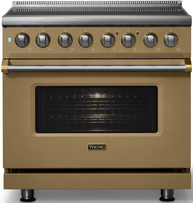 Viking® 5 Series 36" Golden Hour Pro Style Induction Range with Brushed Brass Trim-3