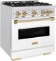 ZLINE Classic Autograph Edition 30" Satin Stainless Steel Pro Style Dual Fuel Range with White Matte Door and Polished Gold Accents-2