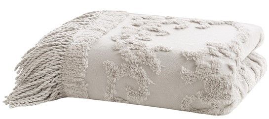Olliix by Madison Park Chloe Grey 50x60" Cotton Chenille Tufted Throw-1