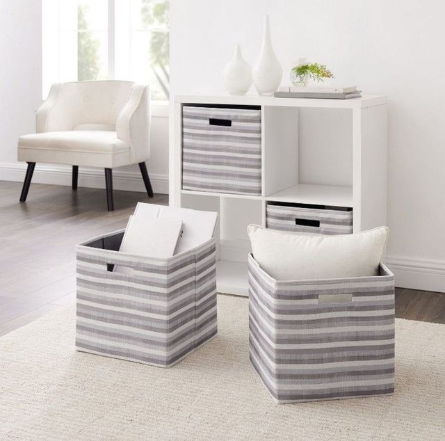 Linon Galli Set of Two Grey Stripe Storage Bins-4