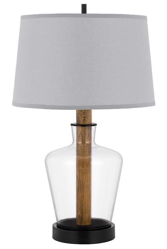 Cal® Lighting & Accessories Salford Black/Glass/Oak Table Lamp-0