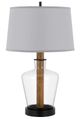 Cal® Lighting & Accessories Salford Black/Glass/Oak Table Lamp-0