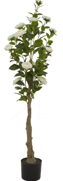 Deco Marche Green Faux Foliage Camellia Artificial Tree with Realistic Leaves and Black Plastic Pot-1