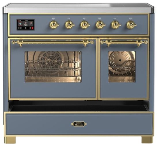Ilve® Majestic III 40" Blue Gray Pro Style Induction Range with Triple Glass Door and Brass Trim-2