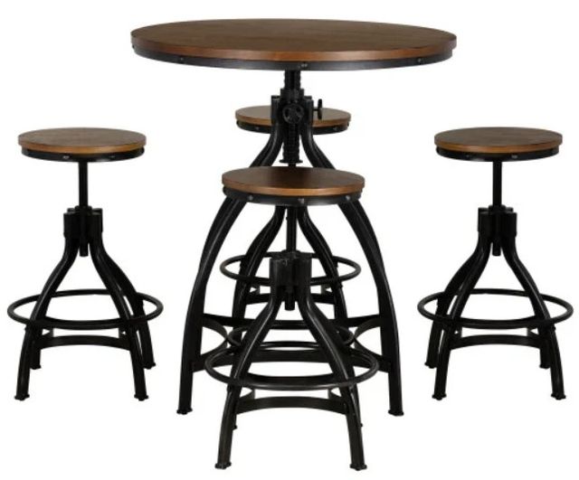 Powell® Haywood 5-Piece Black/Brown Round Bar Table Set-3