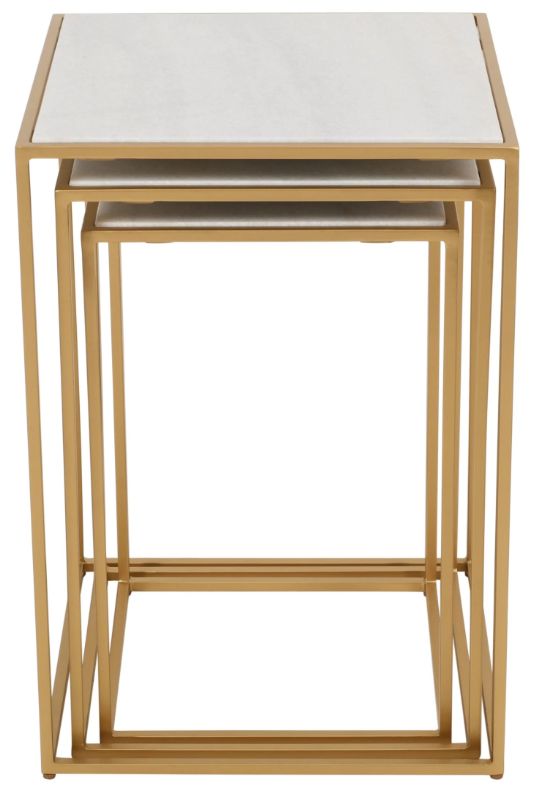 Jofran Inc. Oliver 3-Piece White Nesting Table with Gold Base Set-4