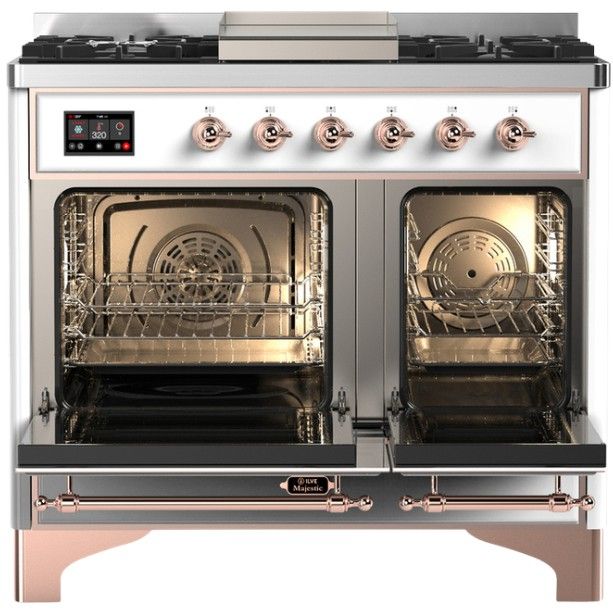 Ilve® Majestic III 40" White Pro Style Dual Fuel Liquid Propane Range with Triple Glass Door and Copper Trim-1