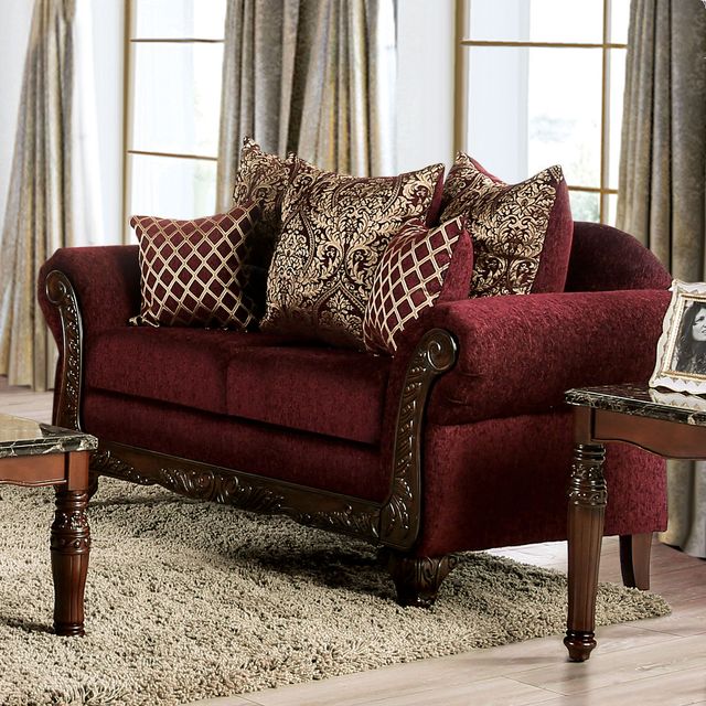Furniture of America® Letizia 2-Piece Walnut/Wine Sofa Set-2