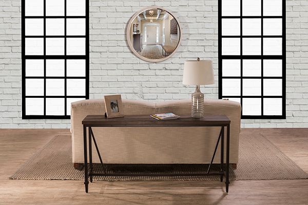 HH2 Home Trevino Walnut Sofa Table with Copper Brown Metallic Base-3