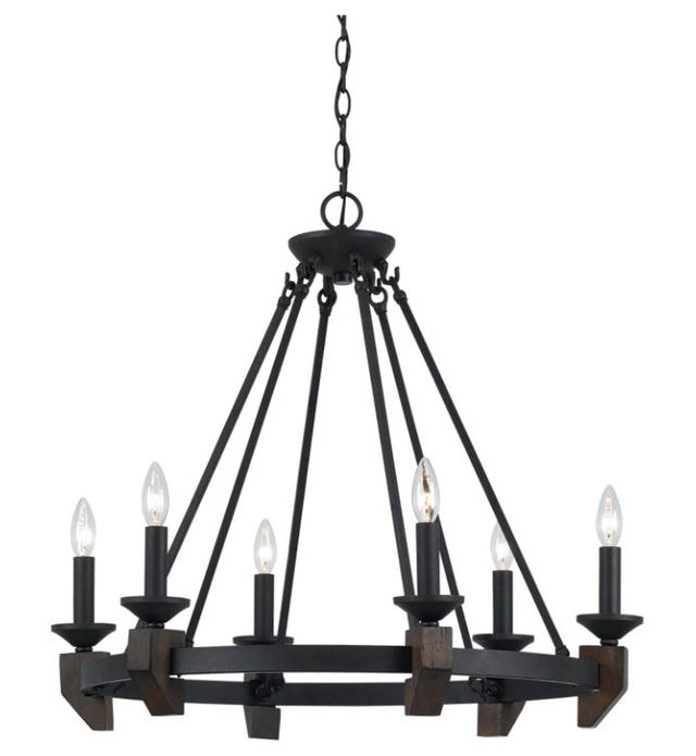 Cal® Lighting & Accessories Cruz 6-Light Bronze/Wood Chandelier-0