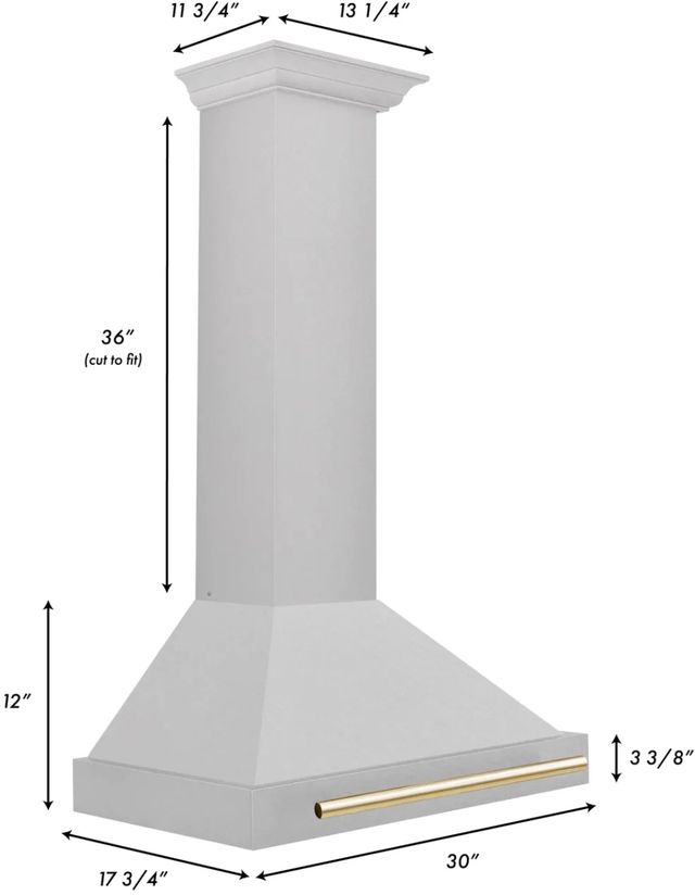 ZLINE Autograph Edition 30" Finger Resistant Satin Stainless Steel Convertible Wall Mounted Range Hood with Polished Gold Handle-1