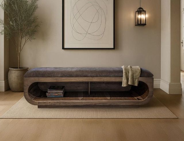 International Furniture Direct Balam Brown Storage Bench-1