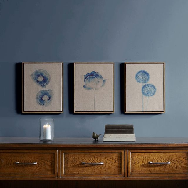 Olliix by Madison Park Blue Print Botanicals 3 Piece Blue Framed Printed Canvas On Linen Set-4
