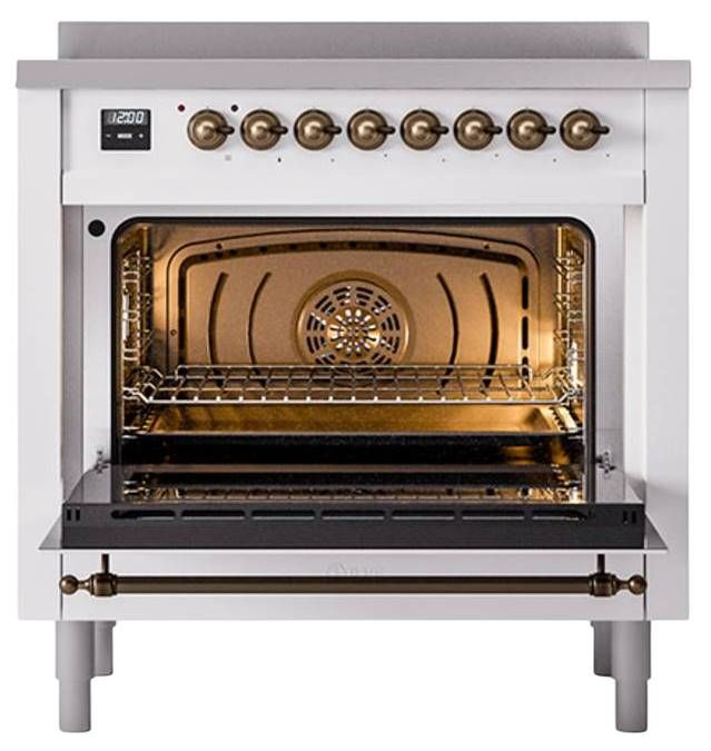 Ilve® Nostalgie II Noblesse 36'' White Pro Style Induction Range with Burnished Trim-2