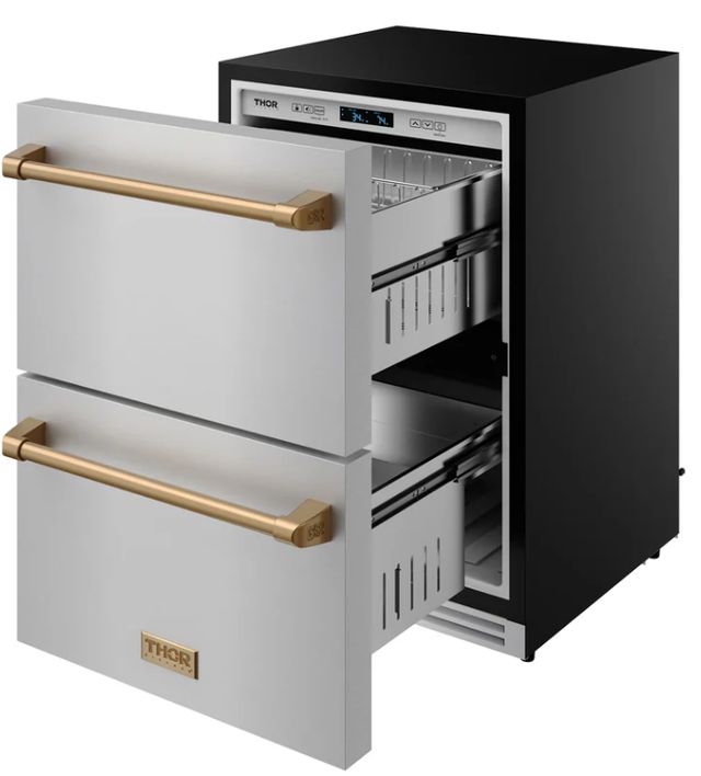 Thor Kitchen® Gordon Ramsay 24" 5.4 Cu. Ft. Stainless Steel Under-Counter Outdoor Freestanding Freezer Drawer with Bronze Handle-4