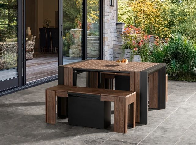 Transformer Table Transformer Black/Dark Walnut Aluminum/Polystyrene Outdoor Extendable Dining Bench-2