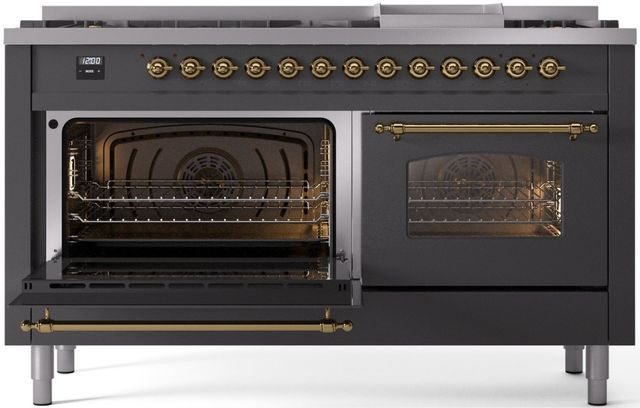 Ilve® Nostalgie II Series 60" Graphite Matte Pro Style Dual Fuel Range-2