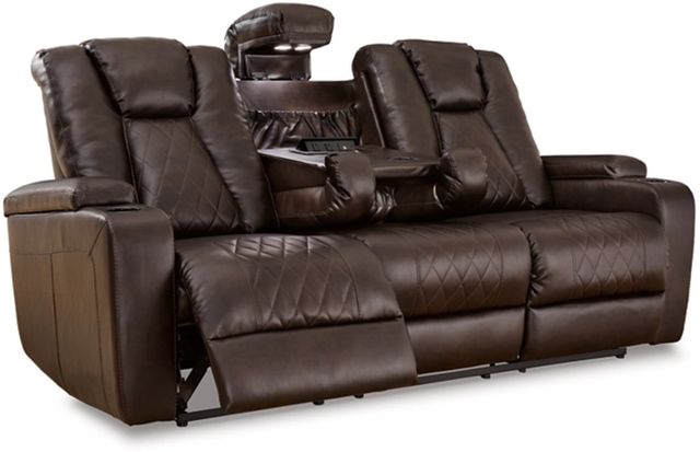 Signature Design by Ashley® Mancin Chocolate Reclining Sofa with Drop Down Table-1