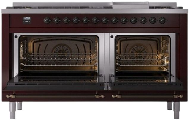 Ilve® Nostalgie II Series 60" Burgundy Pro Style Dual Fuel Range-1