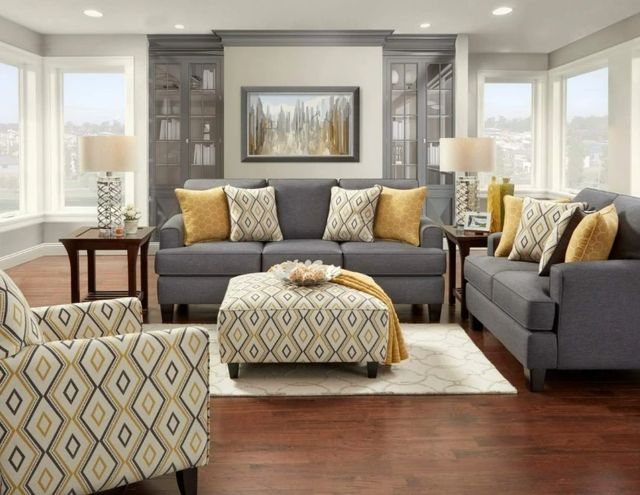 Fusion Furniture Maxwell Gray Doozie Dijon Gray/White/Yellow Cocktail Ottoman-1