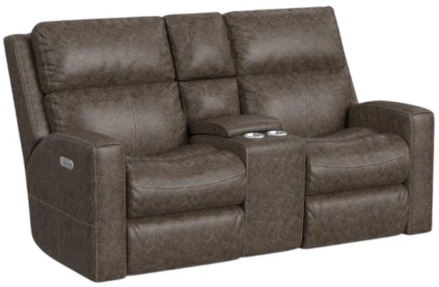 Flexsteel® Customizable Score Leather Power Reclining Loveseat with Console-0