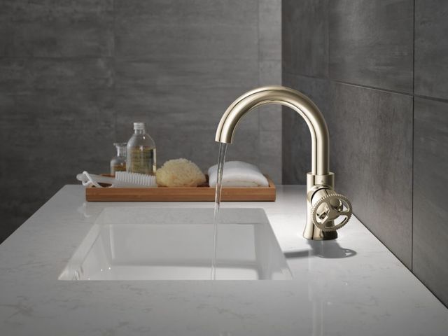 Delta Trinsic® Polished Nickel 9" Single Handle Wheel Bathroom Faucet-1