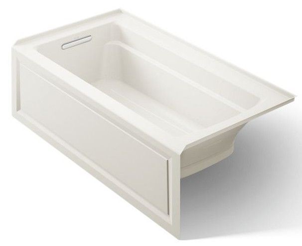 KOHLER® Archer® Biscuit 60" x 32" Integral Apron Heated BubbleMassage™ Air Bath with Bask® Heated Surface and Left-Hand Drain-0