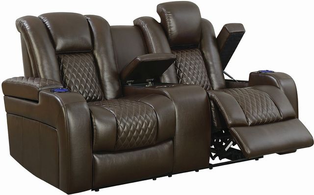 Coaster® Delangelo Brown Power Reclining Loveseat with Drop-Down Table-1